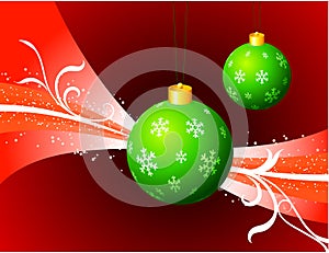 Christmas Ornaments on Red Holiday Background