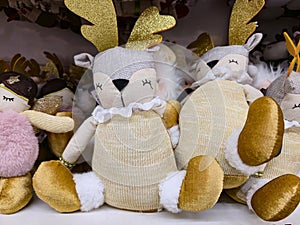 Christmas ornaments in the shape of reindeer made of alpaca wool