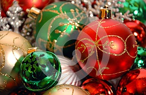 Christmas ornaments on white background photo