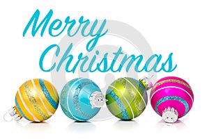 Christmas Ornaments on white background with Merry Christmas mes