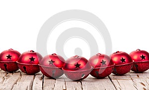 Christmas ornaments on a wooden plank