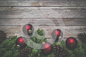 Christmas ornaments on a wooden table