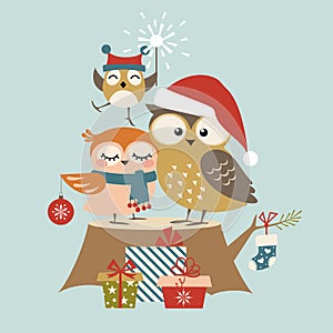 Christmas owl family