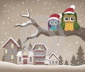Christmas owls on branch theme image 1