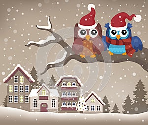 Christmas owls on branch theme image 2