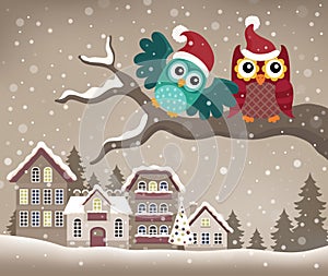 Christmas owls on branch theme image 3