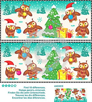 Christmas owls find the differences picture puzzle