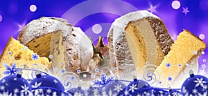 Christmas, panettone and pandoro on blue