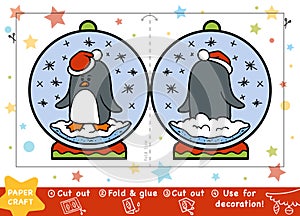 Christmas Paper Crafts for children, Snowball with a penguin