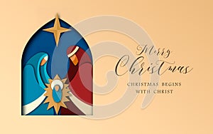 Christmas paper cut card of jesus and holy family photo