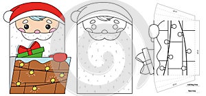 Christmas paper pocket with Santa Claus for advent calendar. Coloring page