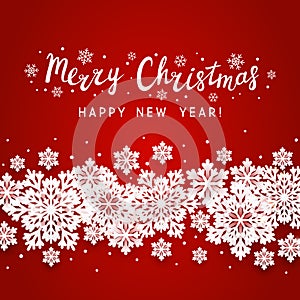 Christmas paper snowflakes border on red background for Your winter holiday design
