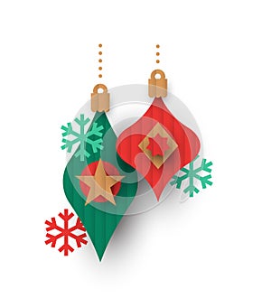 Christmas papercut bauble ornaments isolated