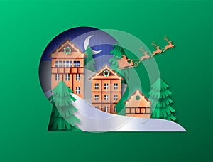 Christmas papercut winter town snow globe cutout