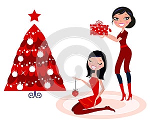 Christmas Party: beautiful women preparing