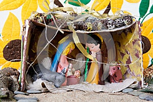 Christmas party in the birth of Christ. Christian nativity scene in the religious tradition of Christmas