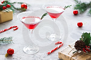 Christmas party composition with drinks in red colors