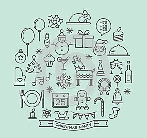 Christmas party elements outline icons set photo