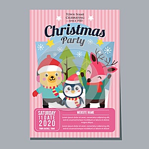 Christmas party festival holiday poster template dog penguin deer