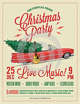 Christmas Party Flyer or Poster Template. Vintage styled vector illustration.