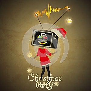 Christmas party Flyer. Tv-Head Gril on High - No signal