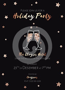 Christmas party invitation. Black and gold foil