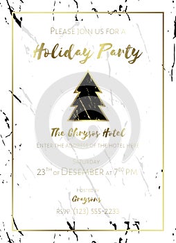 Christmas party invitation. Black, gold and white.