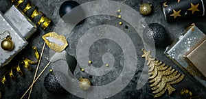 Christmas party invitation - silver, gold and black decorations