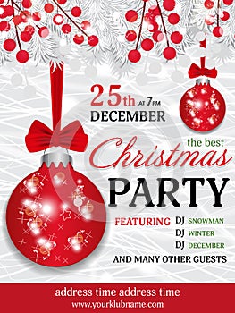 Christmas party invitation template background with fir white br photo