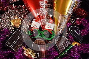 Christmas party ornaments background. macro shot. Christmas party hut