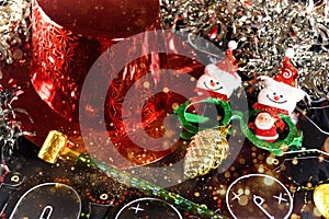 Christmas party ornaments background. macro shot. Christmas party hut