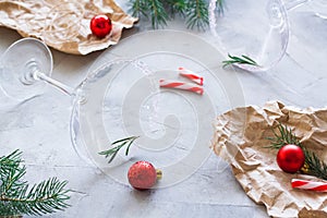 Christmas party over finish composition with empty martini glasses