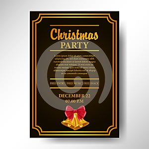 Christmas party poster banner elegant luxury golden bell decoration