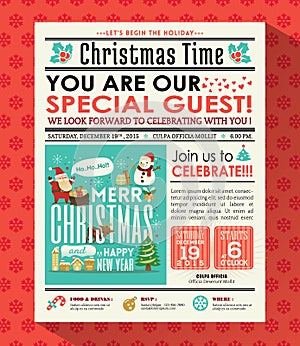 Christmas party poster invite background in newspaper style photo