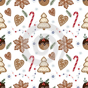 Christmas seamless pattern with gingerbread