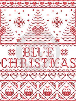 Christmas pattern Baby please come home carol seamless pattern inspired by Nordic culture festive winter in cross stitch