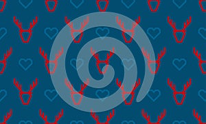 Christmas pattern background of seamless deer reindeer and heart.