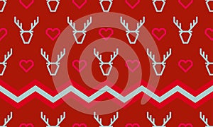 Christmas pattern background of seamless deer reindeer and heart for winter holiday New Year greeting card design template. Vector