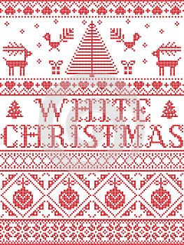 Christmas pattern Blue Christmas carol seamless pattern inspired by Nordic culture festive winter in cross stitch pattern