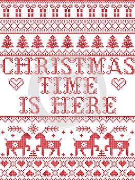 Christmas pattern Christmas time is here carol seamless pattern inspired by Nordic culture festive winter in cross stitch