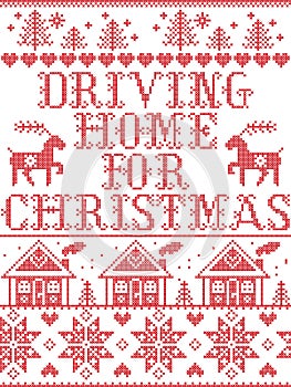 Christmas pattern Driving home for Christmas carol seamless pattern inspired by Nordic culture festive winter in stitched