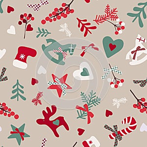 Christmas pattern of elements and toys