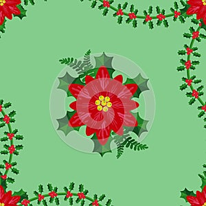 Christmas pattern with flowers and Christmas foliage photo