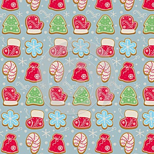 Christmas pattern with gingerbread cookies