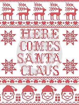 Christmas pattern Here comes Santa Claus seamless pattern inspired by nordic culture festive winter in cross stitch