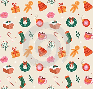 Christmas pattern with holiday elements.