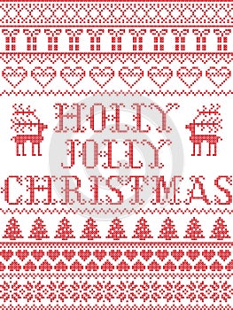 Christmas pattern Holly Jolly Christmas carol seamless pattern inspired by Nordic culture festive winter in cross stitch