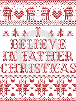 Christmas pattern I believe in Father Christmas carol seamless pattern inspired by Nordic culture festive winter in stitch