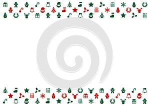 Christmas pattern illustration. Decorative frame design. Green and red Christmas icons.