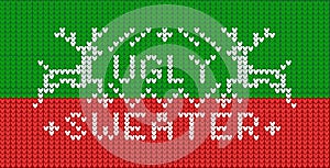 Christmas pattern with lettering ugly sweater and knitting red green